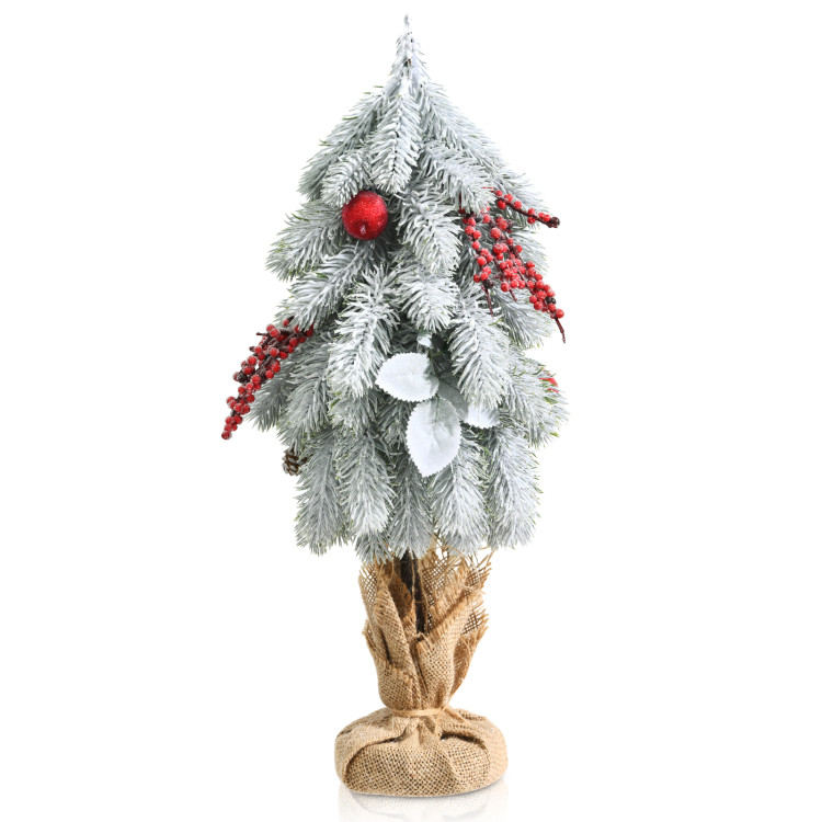 19 Inch Snow Flocked Christmas Tree with Pine Cones and Red BerriesCostway Gallery View 1 of 11