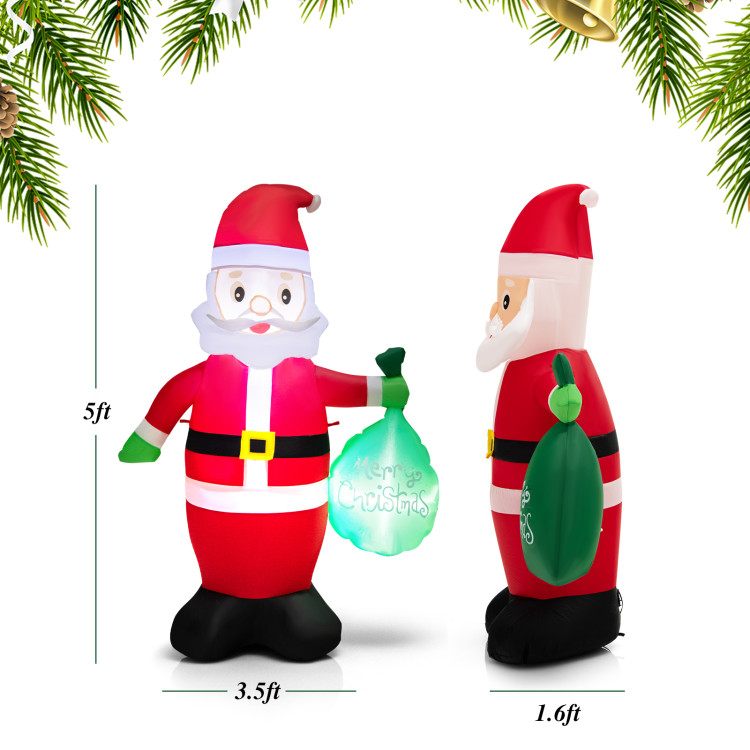 5 Feet Christmas Inflatable Santa Claus Holding Gift Bag for Yard and Garden LawnCostway Gallery View 4 of 11