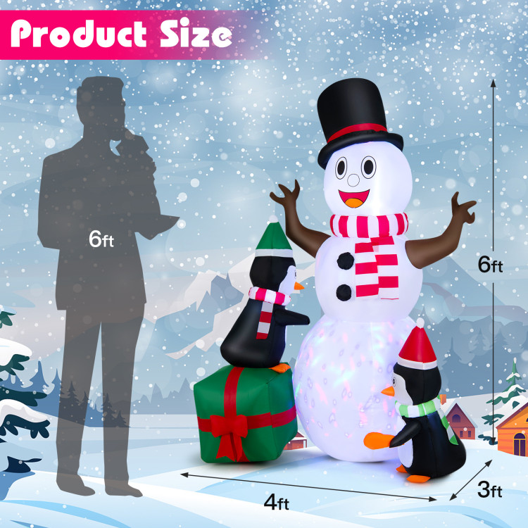 6 Feet Lighted Inflatable Snowman Christmas Decoration with PenguinCostway Gallery View 4 of 10
