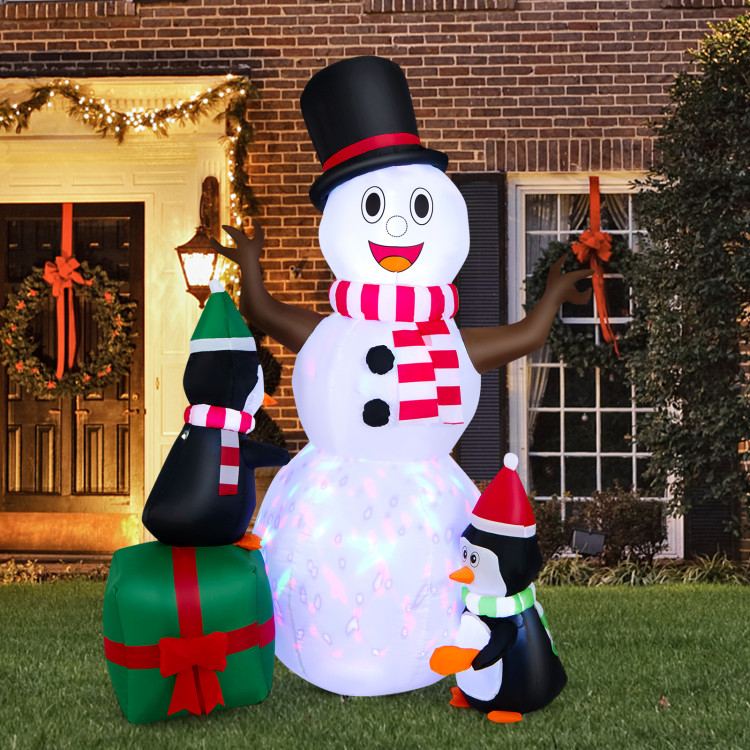 6 Feet Lighted Inflatable Snowman Christmas Decoration with PenguinCostway Gallery View 1 of 10