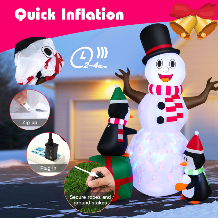 6 Feet Lighted Inflatable Snowman Christmas Decoration with PenguinCostway Gallery View 2 of 10
