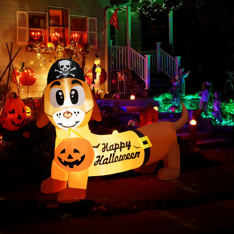 5.5 Feet Halloween Inflatable Dachshund Blow-up Dog with Pirate Hat and PumpkinCostway Gallery View 2 of 8