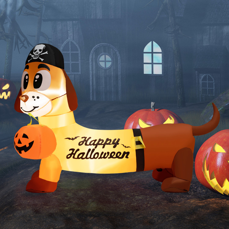5.5 Feet Halloween Inflatable Dachshund Blow-up Dog with Pirate Hat and PumpkinCostway Gallery View 3 of 8