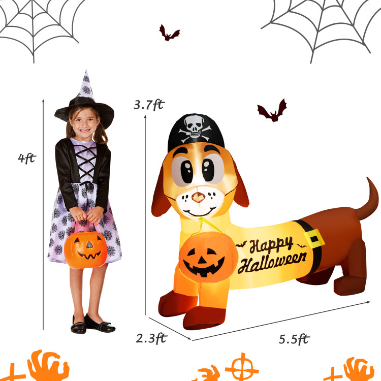 5.5 Feet Halloween Inflatable Dachshund Blow-up Dog with Pirate Hat and PumpkinCostway Gallery View 8 of 8