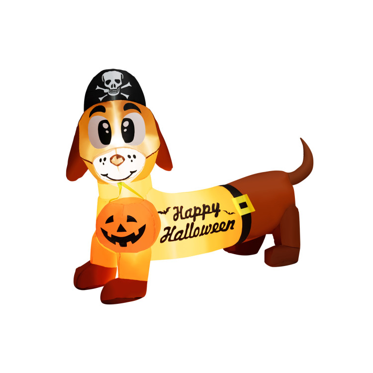5.5 Feet Halloween Inflatable Dachshund Blow-up Dog with Pirate Hat and PumpkinCostway Gallery View 1 of 8
