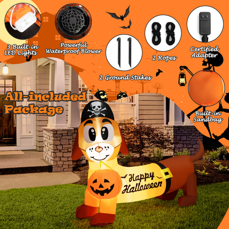 5.5 Feet Halloween Inflatable Dachshund Blow-up Dog with Pirate Hat and PumpkinCostway Gallery View 4 of 8