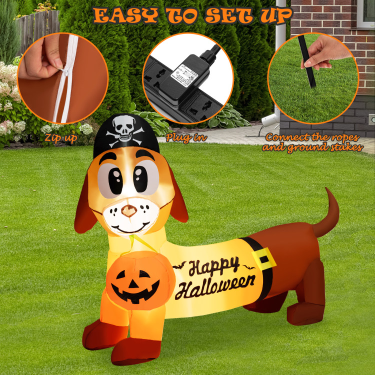 5.5 Feet Halloween Inflatable Dachshund Blow-up Dog with Pirate Hat and PumpkinCostway Gallery View 5 of 8