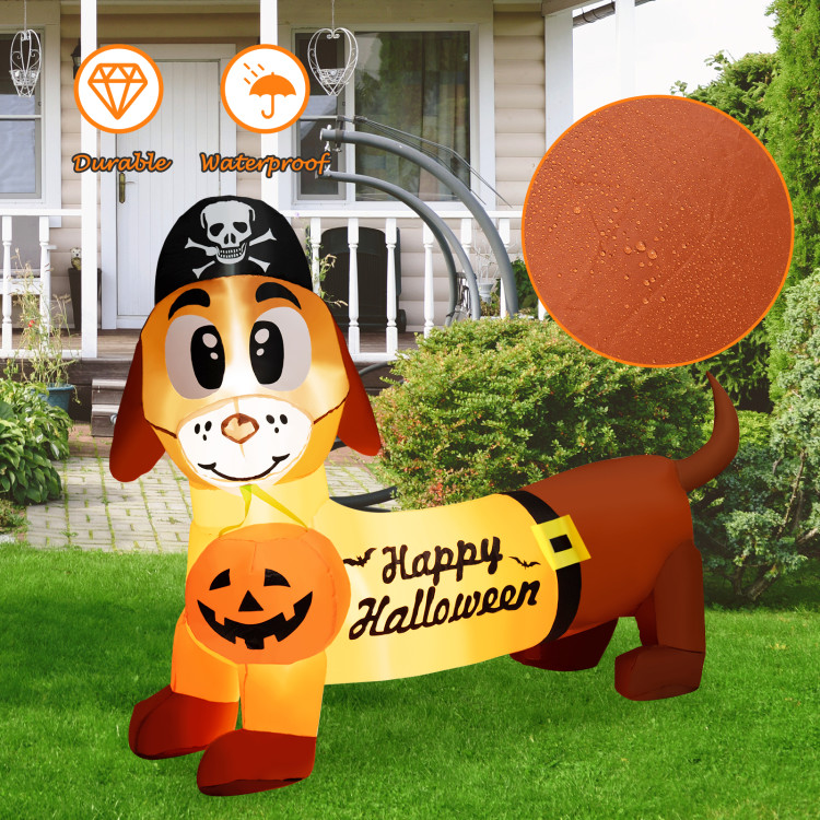 5.5 Feet Halloween Inflatable Dachshund Blow-up Dog with Pirate Hat and PumpkinCostway Gallery View 6 of 8