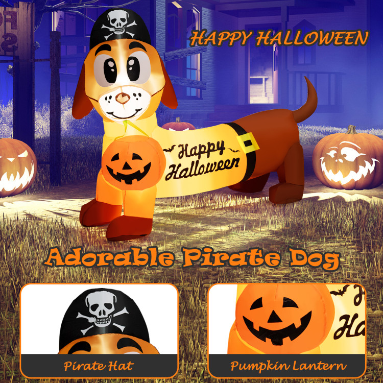 5.5 Feet Halloween Inflatable Dachshund Blow-up Dog with Pirate Hat and PumpkinCostway Gallery View 7 of 8