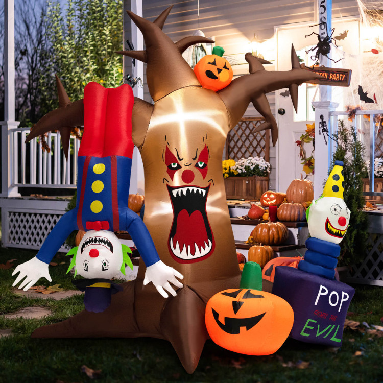 8 Feet Halloween Inflatable Tree Giant Blow-up Spooky Dead Tree with Pop-up ClownsCostway Gallery View 7 of 10