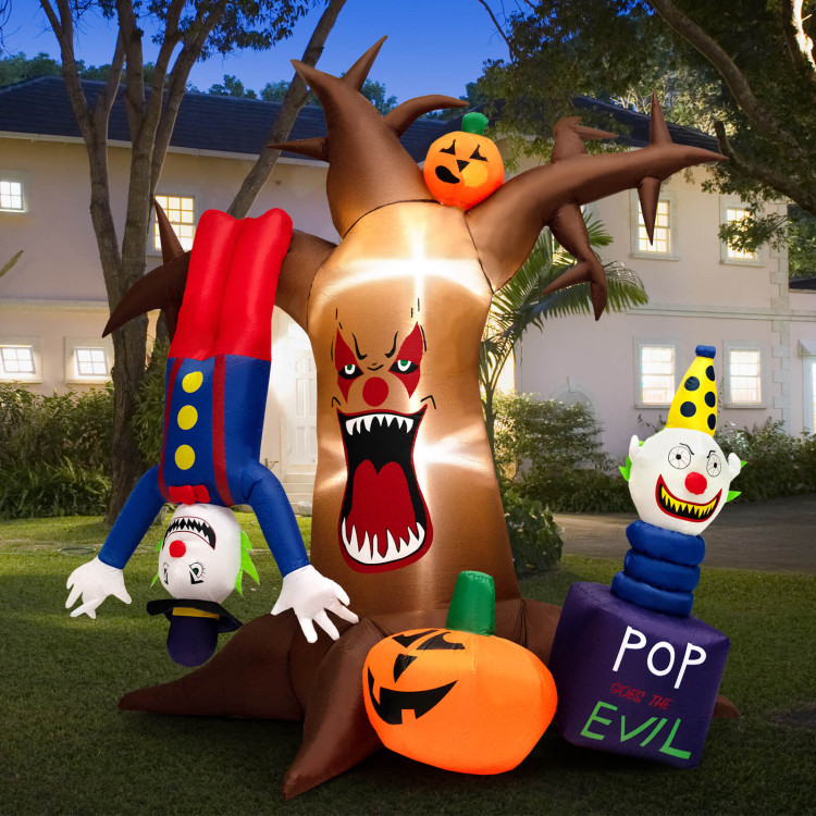 8 Feet Halloween Inflatable Tree Giant Blow-up Spooky Dead Tree with Pop-up ClownsCostway Gallery View 2 of 10