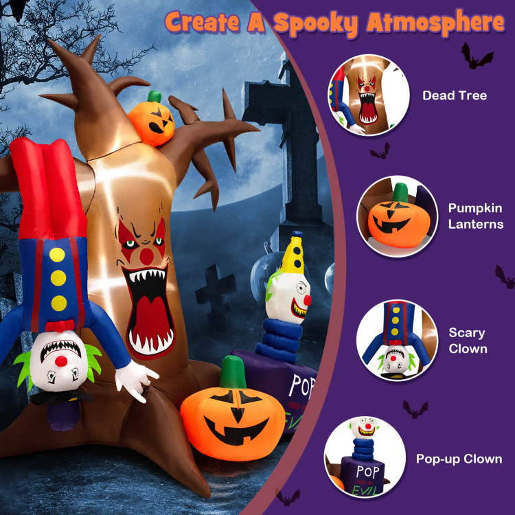 8 Feet Halloween Inflatable Tree Giant Blow-up Spooky Dead Tree with Pop-up ClownsCostway Gallery View 6 of 10