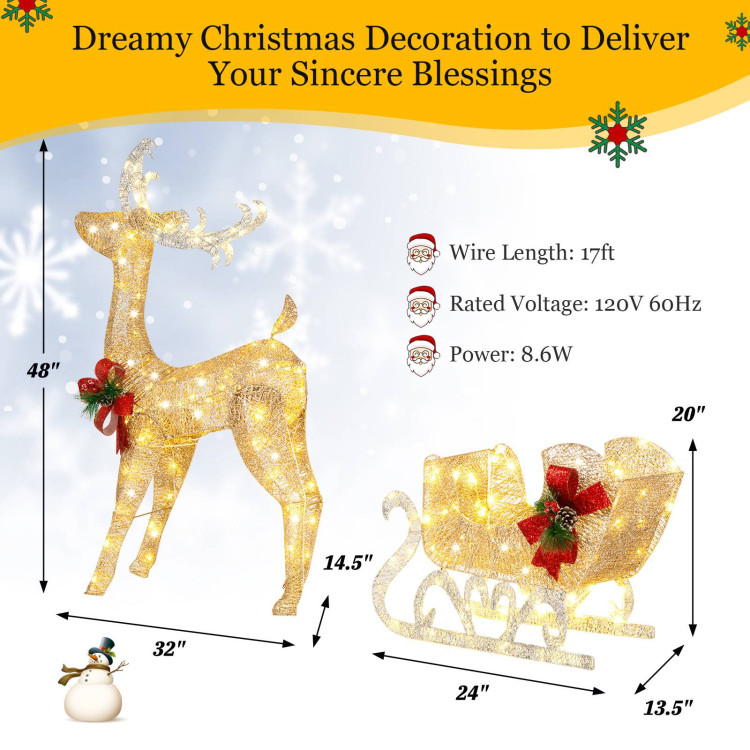 Christmas Reindeer Sleigh Decoration with 100 Lights-GoldenCostway Gallery View 4 of 10