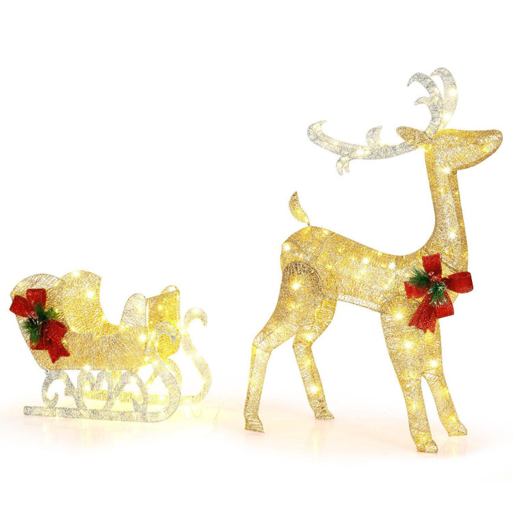 Christmas Reindeer Sleigh Decoration with 100 Lights-GoldenCostway Gallery View 1 of 10