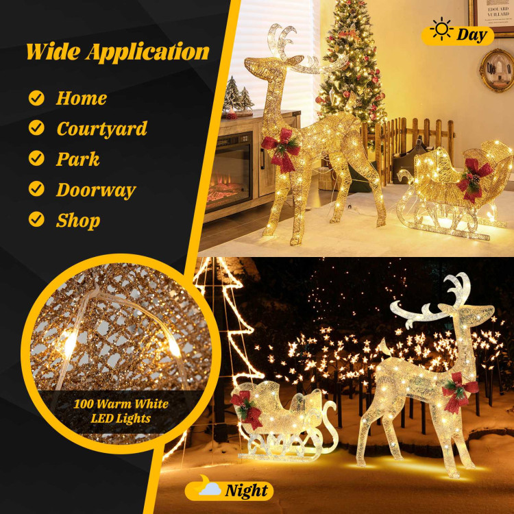 Christmas Reindeer Sleigh Decoration with 100 Lights-GoldenCostway Gallery View 5 of 10