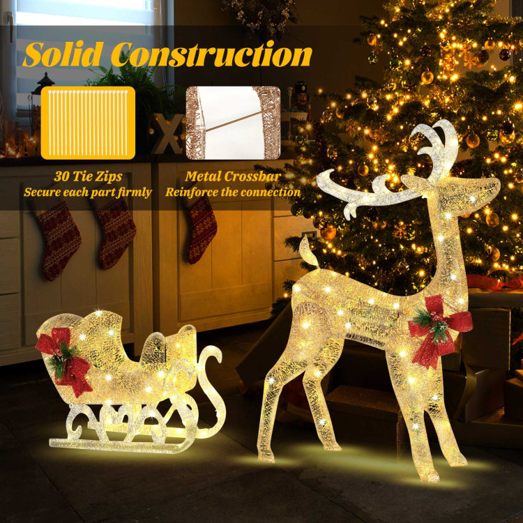 Christmas Reindeer Sleigh Decoration with 100 Lights-GoldenCostway Gallery View 8 of 10
