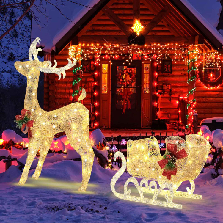 Christmas Reindeer Sleigh Decoration with 100 Lights-GoldenCostway Gallery View 6 of 10