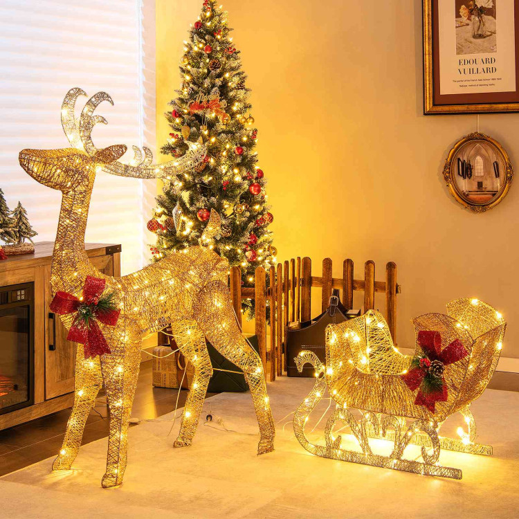 Christmas Reindeer Sleigh Decoration with 100 Lights-GoldenCostway Gallery View 7 of 10