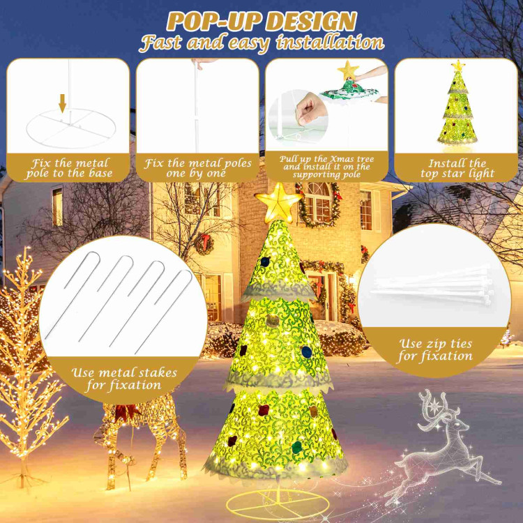 4.6 Feet Pre-Lit Pop-up Christmas Tree with 110 Warm Lights-GreenCostway Gallery View 9 of 10