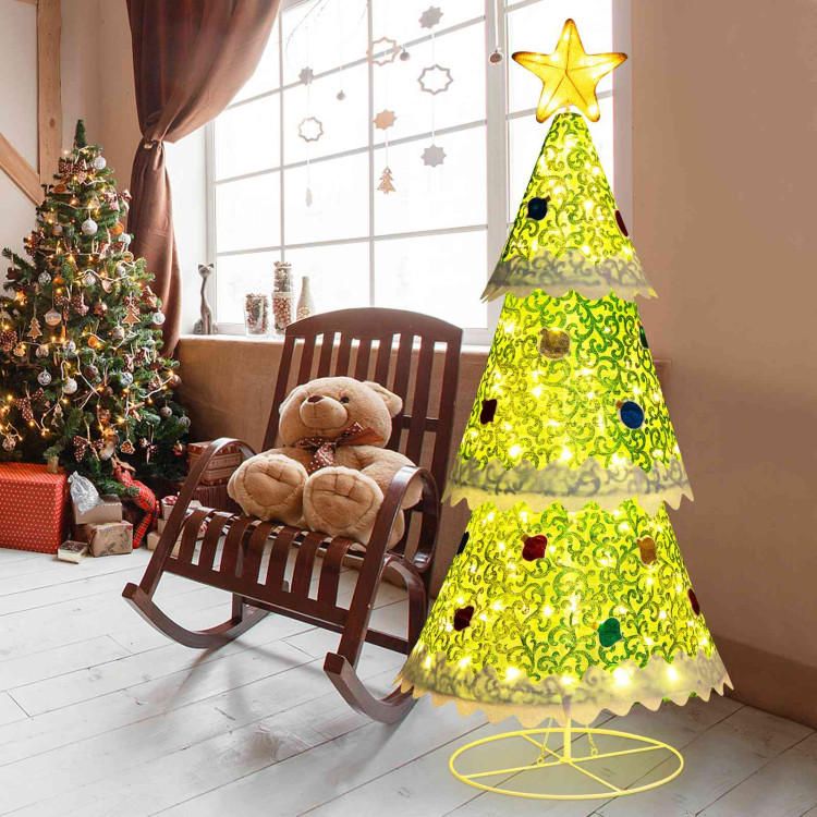 4.6 Feet Pre-Lit Pop-up Christmas Tree with 110 Warm Lights-GreenCostway Gallery View 2 of 10