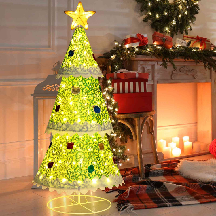 4.6 Feet Pre-Lit Pop-up Christmas Tree with 110 Warm Lights-GreenCostway Gallery View 6 of 10