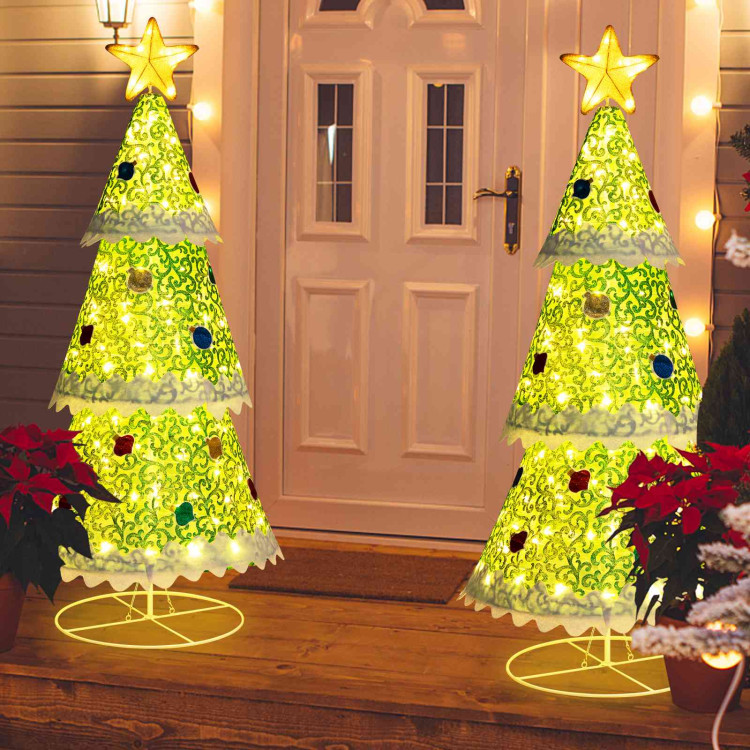 4.6 Feet Pre-Lit Pop-up Christmas Tree with 110 Warm Lights-GreenCostway Gallery View 8 of 10