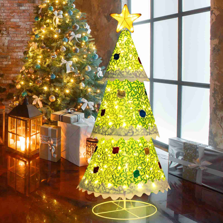 4.6 Feet Pre-Lit Pop-up Christmas Tree with 110 Warm Lights-GreenCostway Gallery View 7 of 10