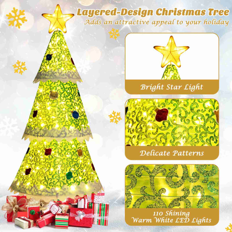 4.6 Feet Pre-Lit Pop-up Christmas Tree with 110 Warm Lights-GreenCostway Gallery View 5 of 10