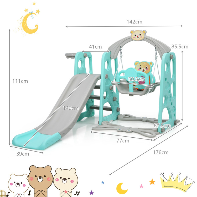 3 in 1 Toddler Climber and Swing Set Slide Playset-GreenCostway Gallery View 4 of 13