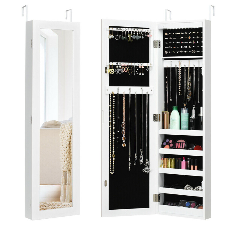Wall And Door Mirrored Jewelry Cabinet With LED LightCostway Gallery View 5 of 12