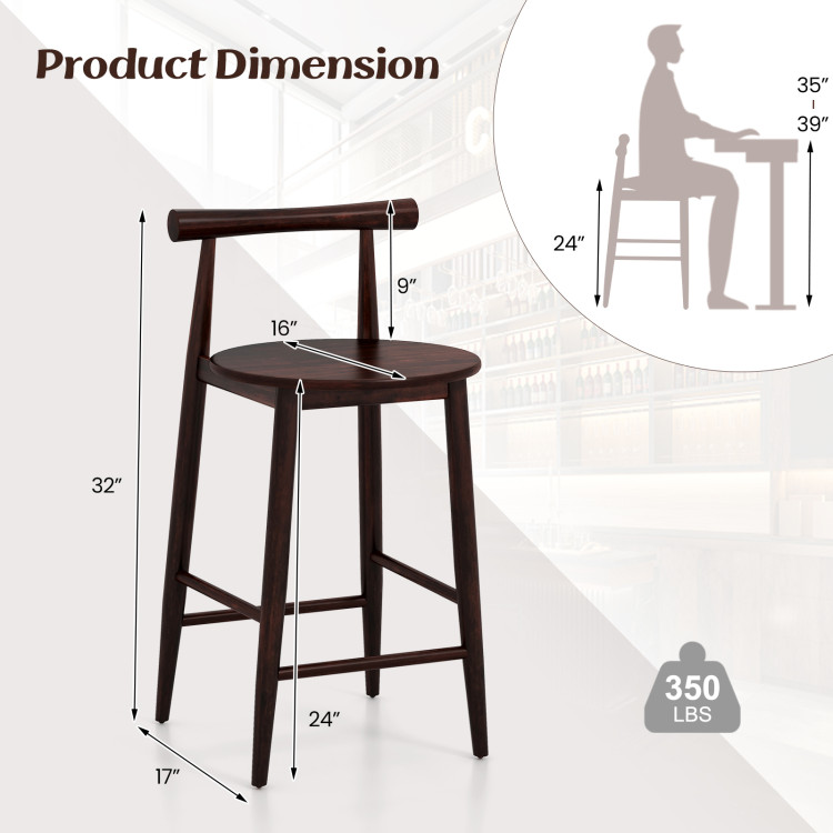 Counter Height Bar Chair Set with Acacia Wood Frame and Supporting Legs - Gallery View 4 of 9