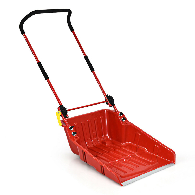 Folding Snow Pusher Scoop Shovel with Wheels and Handle-RedCostway Gallery View 7 of 10