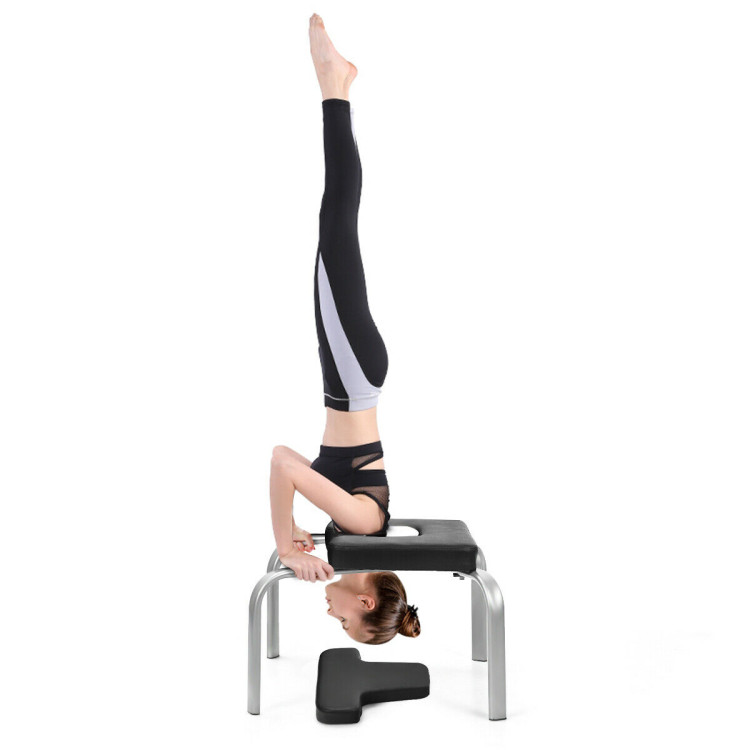 Yoga Iron Headstand Bench with PVC Pads for Family Gym-BlackCostway Gallery View 4 of 11