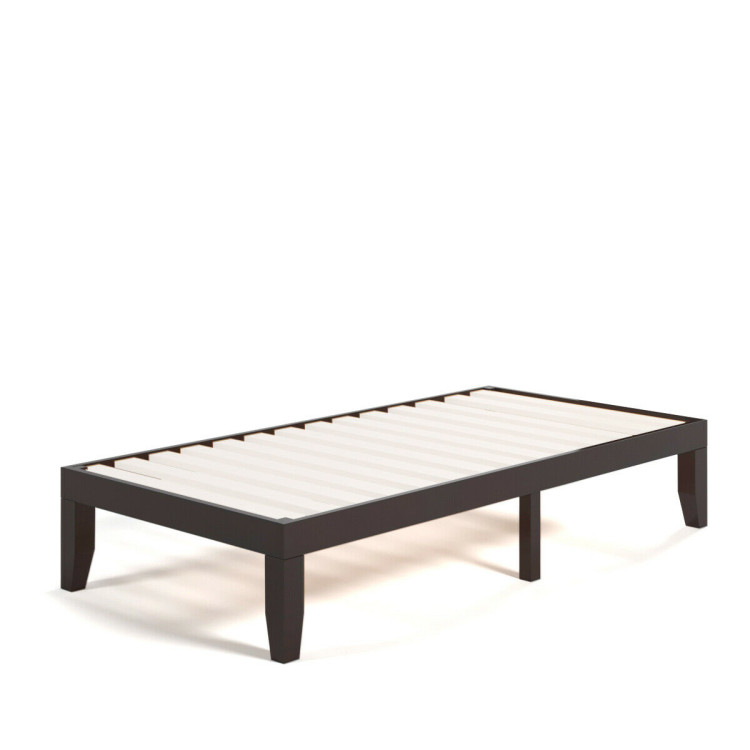 Twin Size 14 Inch Wooden Slats Bed Mattress Frame-BrownCostway Gallery View 10 of 12