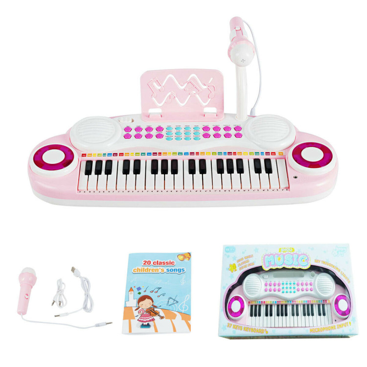 Multifunctional 37 Electric Keyboard Piano with Microphone-PinkCostway Gallery View 6 of 9