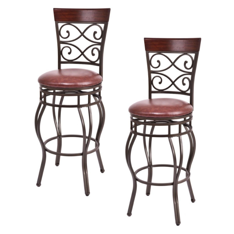 2 Pieces 30 Inch 360 Degree Swivel Bar Stools with Leather Padded SeatCostway Gallery View 10 of 12