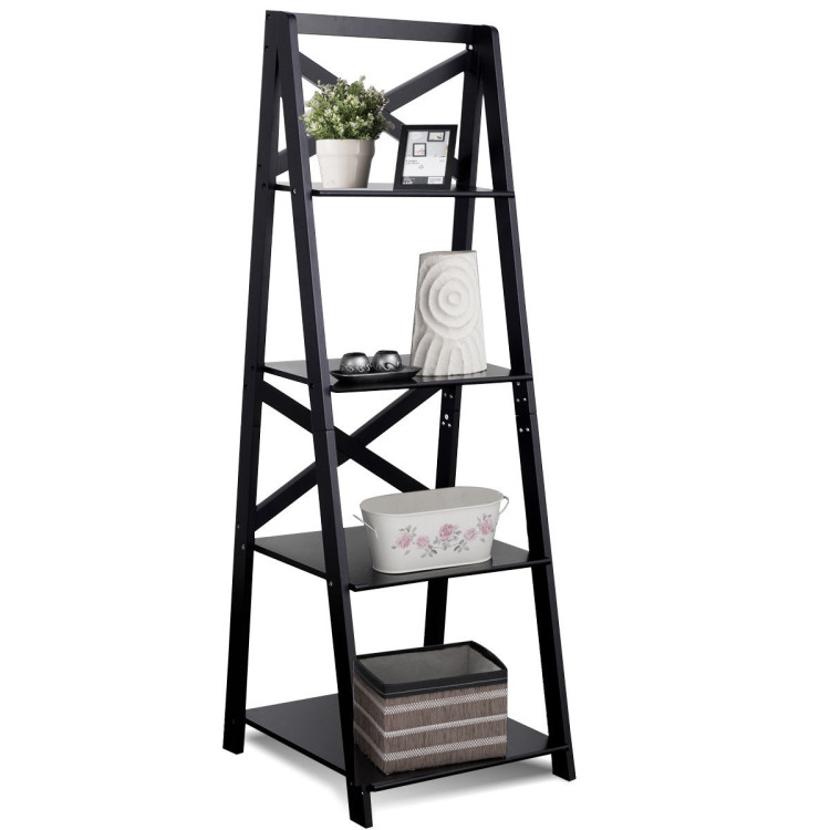 4-Tier Leaning Free Standing Ladder Shelf BookcaseCostway Gallery View 6 of 10