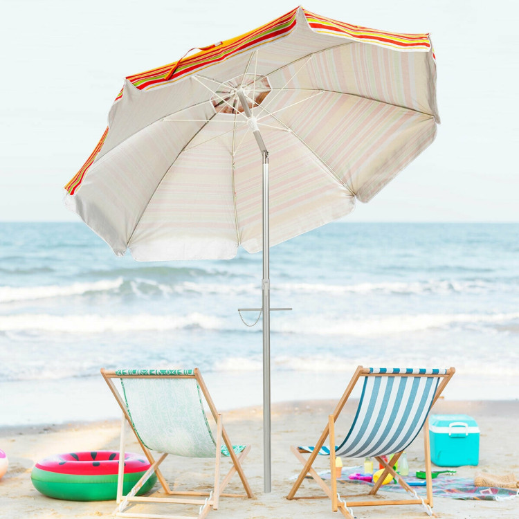 6.5 Feet Beach Umbrella with Sun Shade and Carry Bag without Weight Base-OrangeCostway Gallery View 2 of 11