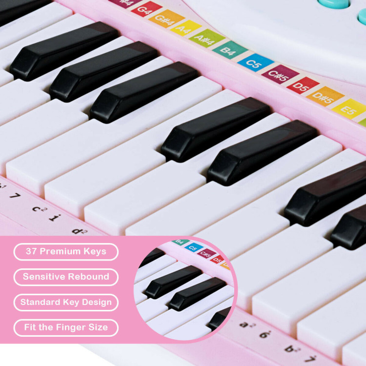 Multifunctional 37 Electric Keyboard Piano with Microphone-PinkCostway Gallery View 2 of 9