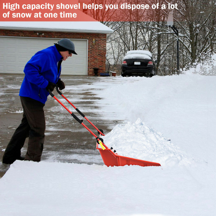 Folding Snow Pusher Scoop Shovel with Wheels and Handle-RedCostway Gallery View 1 of 10
