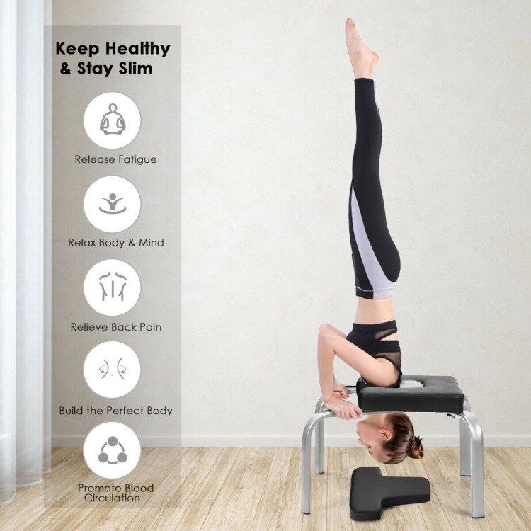 Yoga Iron Headstand Bench with PVC Pads for Family Gym-BlackCostway Gallery View 7 of 11