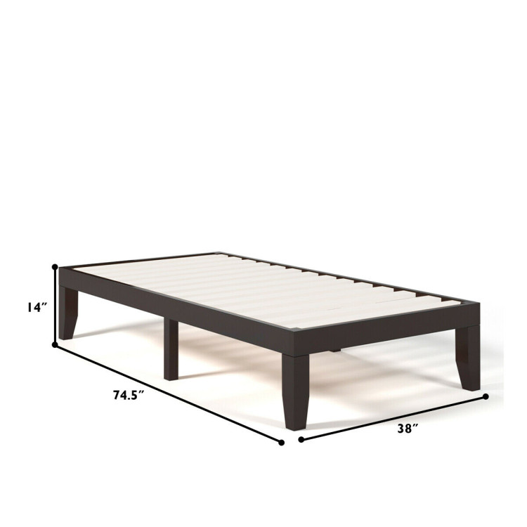Twin Size 14 Inch Wooden Slats Bed Mattress Frame-BrownCostway Gallery View 4 of 12