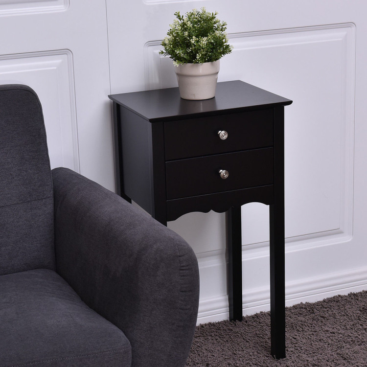 Side Table End Accent Table w/ 2 Drawers-BlackCostway Gallery View 7 of 12