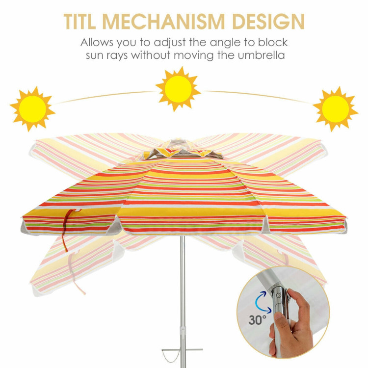 6.5 Feet Beach Umbrella with Sun Shade and Carry Bag without Weight Base-OrangeCostway Gallery View 10 of 11