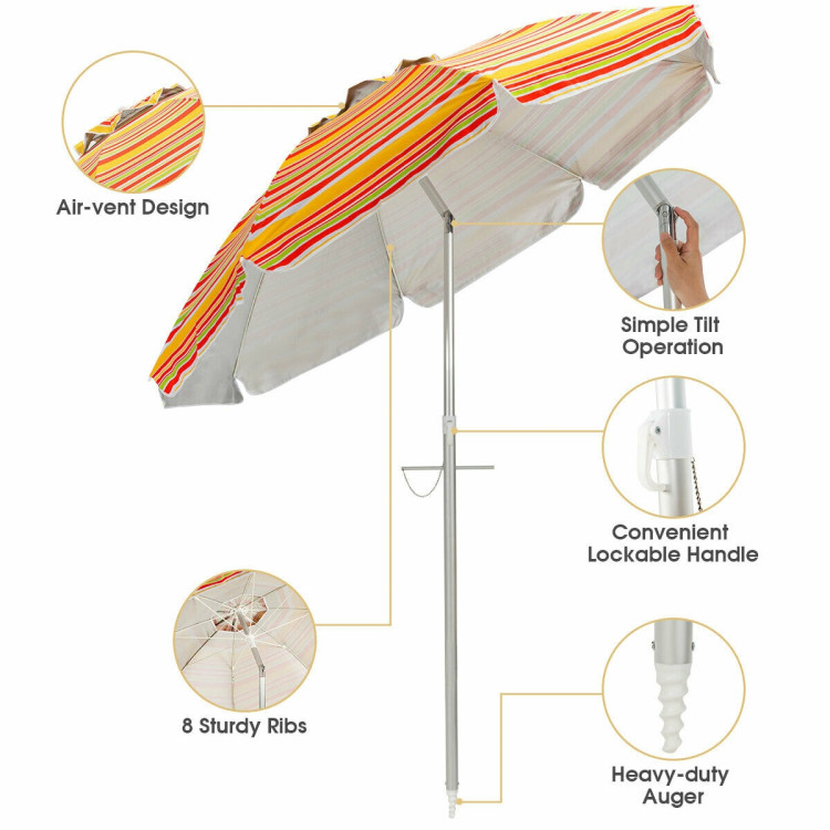 6.5 Feet Beach Umbrella with Sun Shade and Carry Bag without Weight Base-OrangeCostway Gallery View 5 of 11