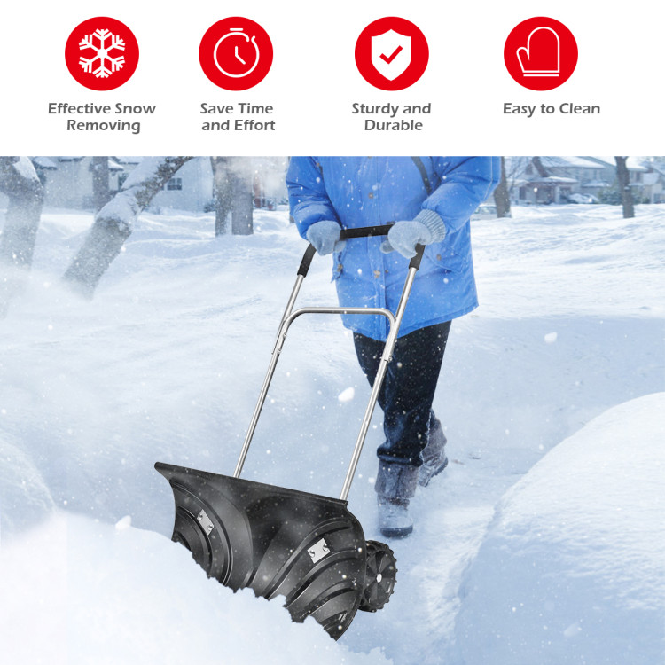Rolling Snow Pusher Shovel with Adjustable HandleCostway Gallery View 2 of 8