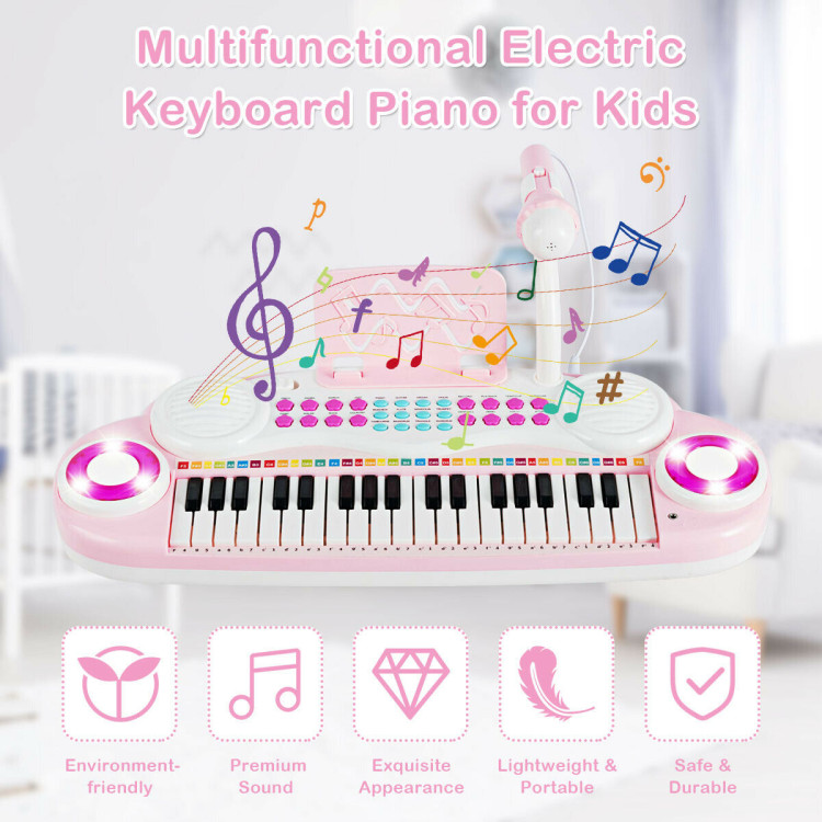 Multifunctional 37 Electric Keyboard Piano with Microphone-PinkCostway Gallery View 3 of 9