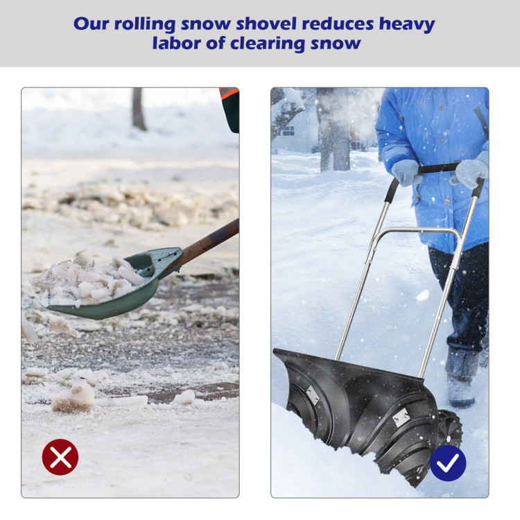 Rolling Snow Pusher Shovel with Adjustable HandleCostway Gallery View 6 of 8