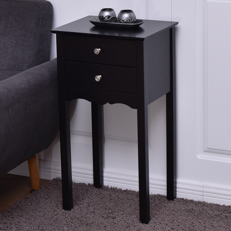 Side Table End Accent Table w/ 2 Drawers-BlackCostway Gallery View 8 of 12