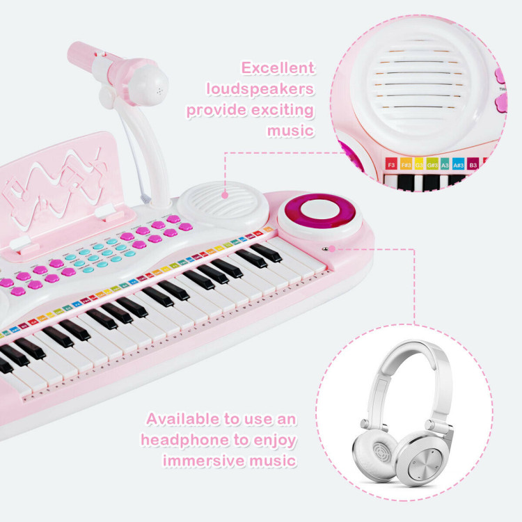 Multifunctional 37 Electric Keyboard Piano with Microphone-PinkCostway Gallery View 9 of 9